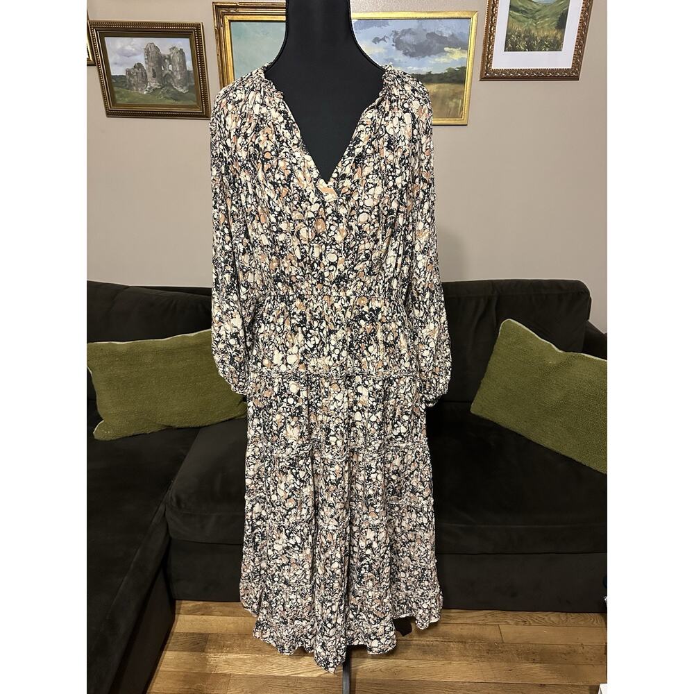 Ulla Johnson Anzu Midi Dress Womens 4 Marbled Print Neutral Tiered Cottage